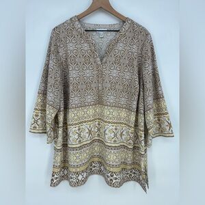 Susan Graver Regular Printed Liquid Knit Split-Neck Tunic In Women's 2X